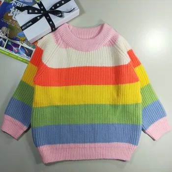 

Children's Pullover Knitted Sweater Striped Tops for Kids 2020 Winter Girls Outfits Warm Thick Soft Long Sleeve Outwear O-Neck