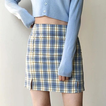 

Two Small Front Slits With Lined Plaid Mini Skirts sexy womens 8 colors Women Back Zipper Opening Plaid Print Skirt With B918