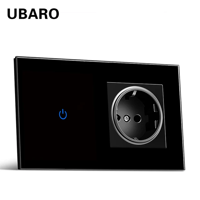 UBARO EU Standard Tempered Crystal Glass Panel Wall Light Touch Switch With Socket Electrical Outlet And UBARO EU Standard Tempered Crystal Glass Panel Wall Light Touch Switch With Socket Electrical Outlet And Sensor Button 220V