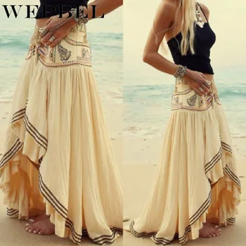

Wepbel Linen Sexy Beach Skirt Women Long High Waist Skirts Plus Size Irregular Floor-Length Summer Harajuku Mujer Faldas