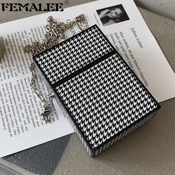 

Ins Hot Mini Box Bags Fashion Houndstooth Pattern Shoulder Bag Trendy Flap Small Square Tote Handbags For Women Phone Key Purse