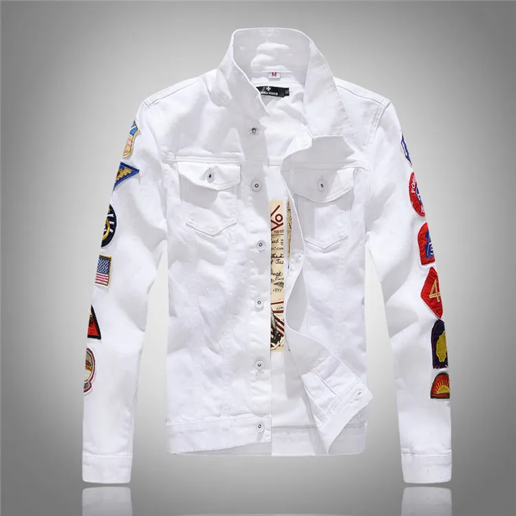 

Cool Music Autumn Tide New Style Korean-style Denim Jacket Men's Slim Fit Long Sleeve Jeans Coat Men Patch Applique Cowboy Cloth