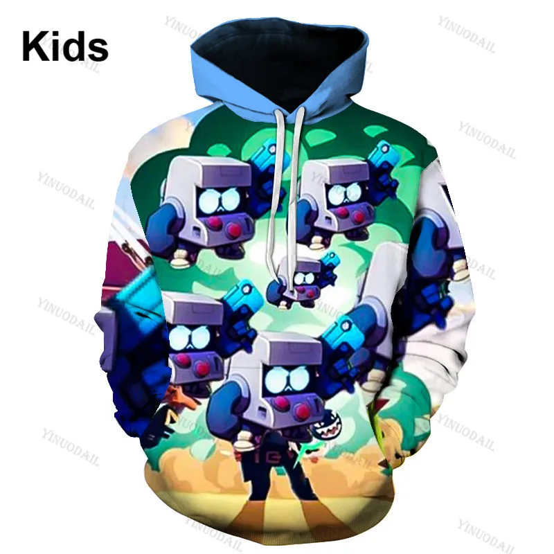 

8-Bit Boys Girls Cartoon Jacket Tops Teen Clothes Browling Star 3 To 14 Years Spike Kids Hoodies Shooting Game 3D Sweatshirt