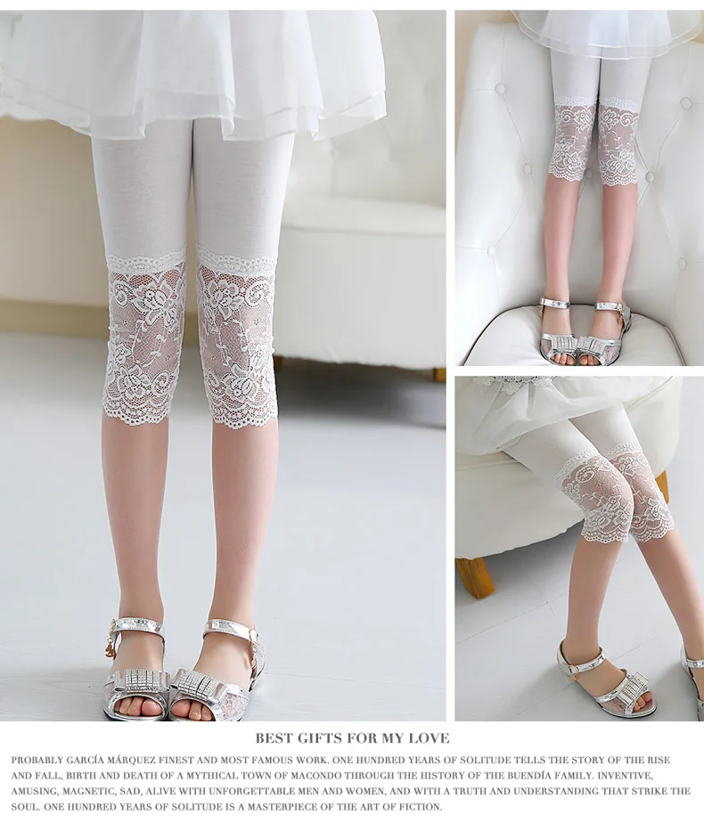 High Quality 2021 New Summer Girls Leggings Pants Lace Cotton Children Clothing Flower Girl Knee Pants