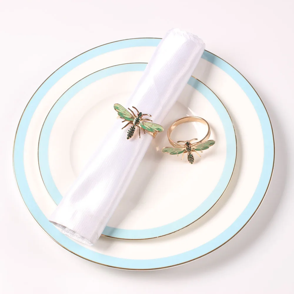Napkin Ring 4pcs Dripping Dragonfly Napkin Button Napkin Ring Hotel Wedding Table Cloth Ring