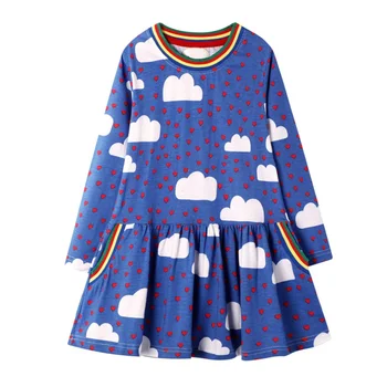 

Fashion Princess baby girl dresses blue cloud printed children dresses girls frocks kid girl dresses