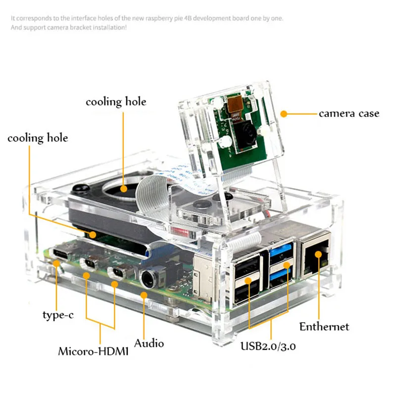 Чехол Raspberry Pi 4 с вентилятором 3 в 1 комплект охлаждения камерой подставка для Model