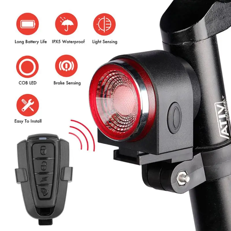 

A8 IPX5 Waterproof USB Charging Tail Light for Bicycle Remote Control Smart Bike LED Light Burglar Alarm Warning Travel Security