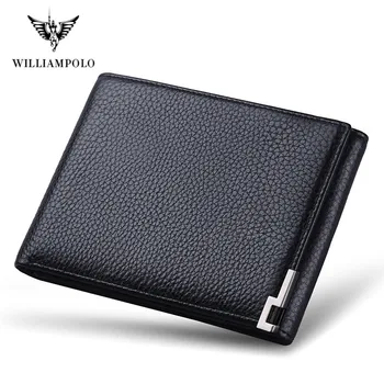 

WILLIAMPOLO Men Wallets Male Purse Genuine Leather Wallet with Coin Pocket Zipper Short Credit Card Holder Wallets Leather