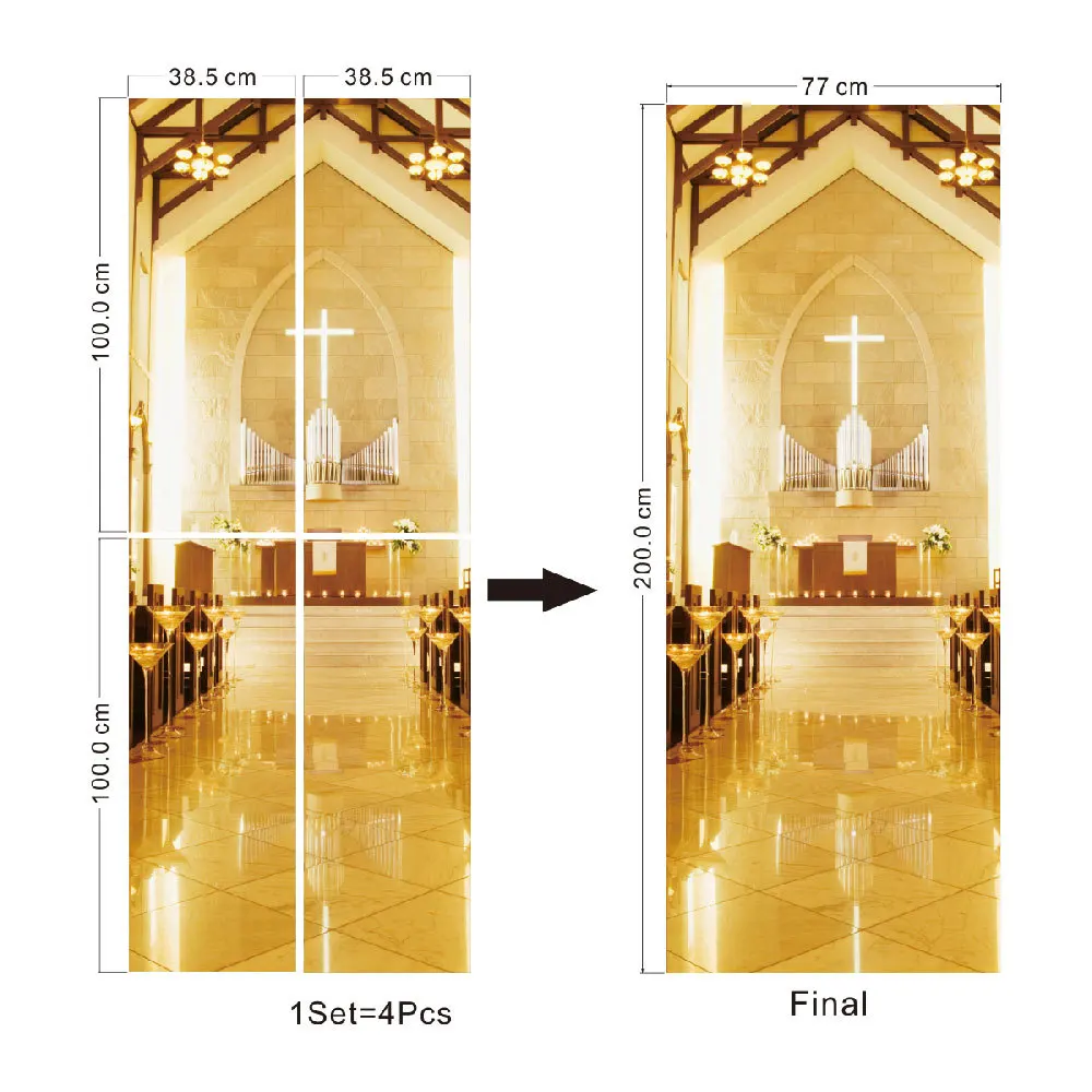 Свадебные церковные 3D стерео дверные наклейки съемсъемные водонепроницаемые самоклеящиеся настенные наклейки для спальни гостиной DIY обои