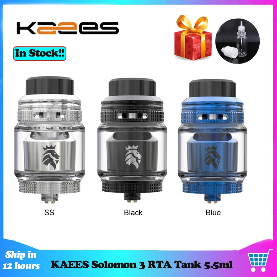 

Clearance KAEES Solomon 3 RTA Tank 5.5ml Capacity Single/dual Coils 510 thread E Cigarette Vape Atomizer Tank for Luxe Drag Mod