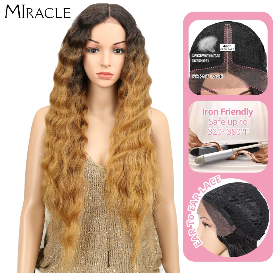 Чудо синтетический парик шнурка глубокая волна Синтетические волосы на кружеве