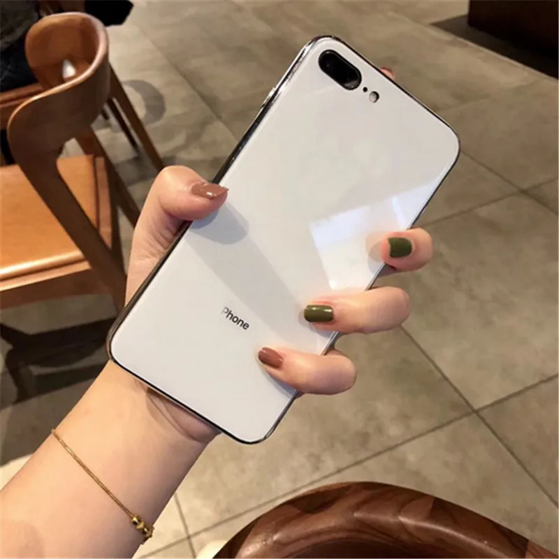 Белый Роскошный Гальваническое стекло чехол для телефона iPhone XS MAX XR X 8 7 6 6s Plus покрытие полное покрытие ударопрочный корпус Caqa с логотипом - Цвет: Белый