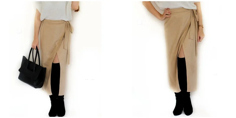 Office suede leather long skirt female autumn and winter high waist split sexy skirt service ladies long skirt