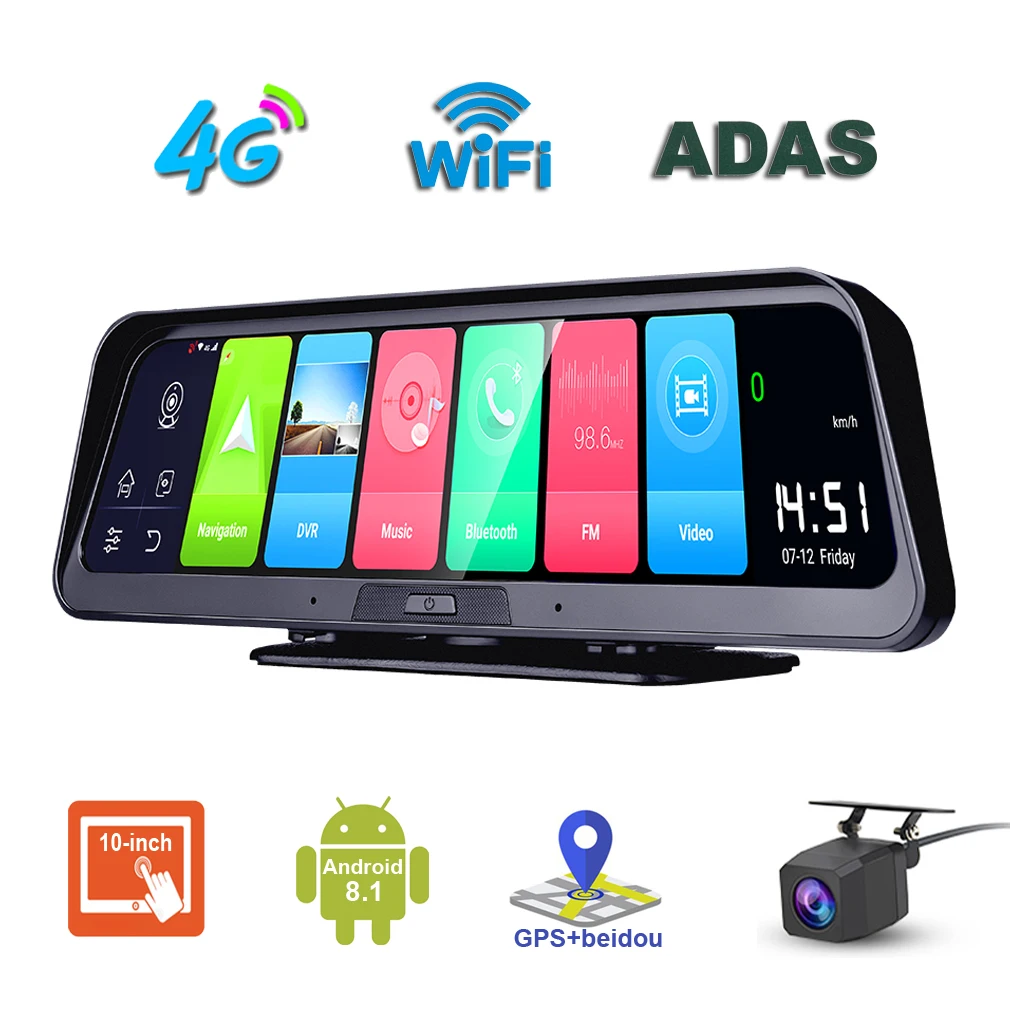 Новая 10 &quotпотоковая 4G adas dash cam Android Автомобильная Камера Двойная камера для