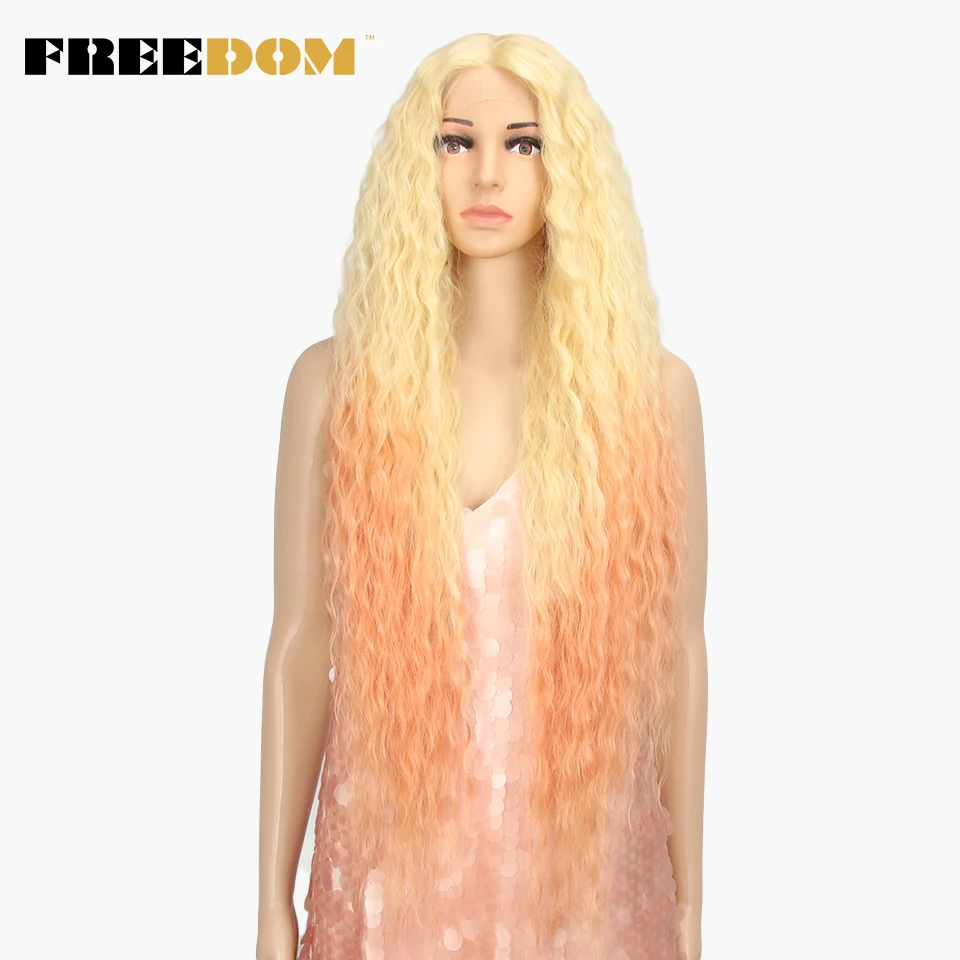 FREEDOM Synthetic Lace Front Wigs Deep 38 Inch Supper Long Fashion Gray Purple Ombre Orange 5 Color Hair Wigs For Black Women