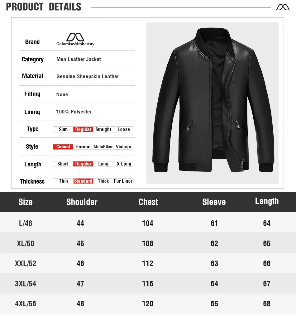 Top Golomise&Imbettuy Men Fashion Real/Genuine Sheepskin Leather Jacket/Coat Overcoat 2
