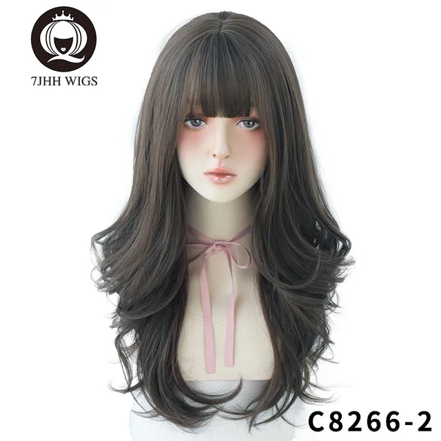 7JHH WIGS Light Brown Wig For Women With Fringe Fashion Heat Resistant Mid-Length Synthetic Wig C8266-2
