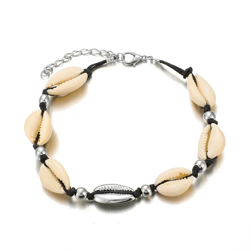 Черная веревка, цепочка, ожерелье, браслет, набор, Boho Seashell, каури, гавайский летний воротник, колье, женское пляжное ювелирное изделие, подарок для девочки