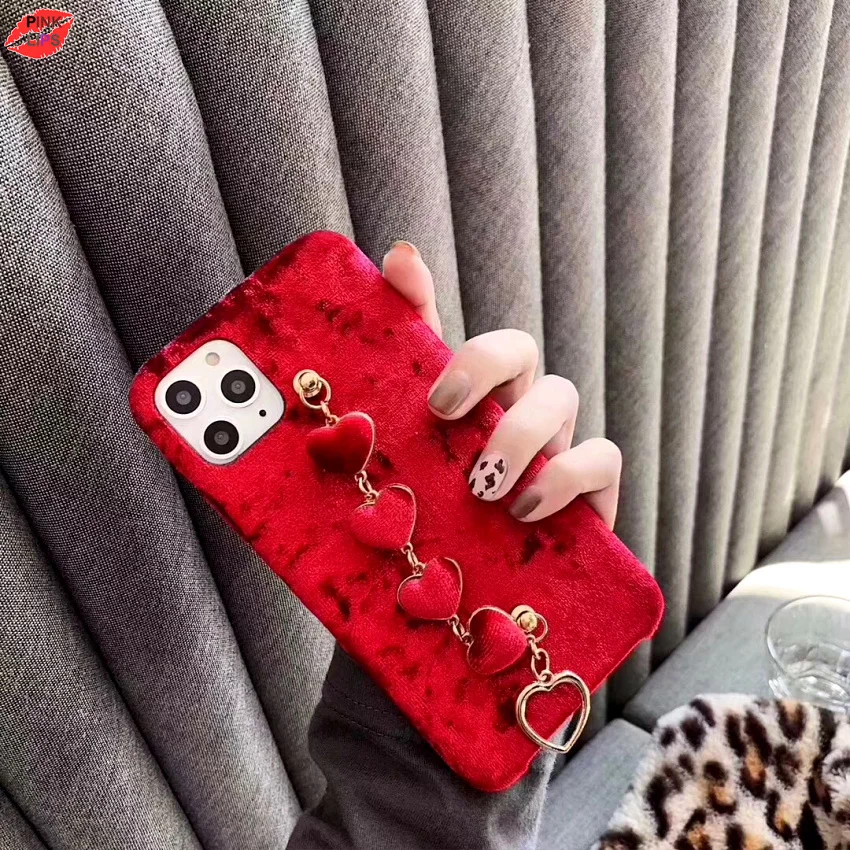 Fashion Corduroy Winter Phone Case For iphone 11 Pro Max XR XS Max X 7 8 6 6s Plus XR love heart bracelet Warm Back Cover (7)