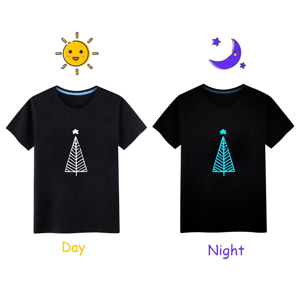new Cartoon Christmas tree Luminous Kids T-Shirts Boy Girls Fluorescent Short Sleeves T shirt Baby Cotton Tops Ves