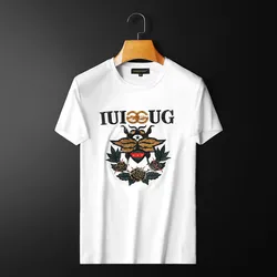New Little Bee Embroidery  Short Sleeve Fashion Trend T-shirt Bead Embroidery