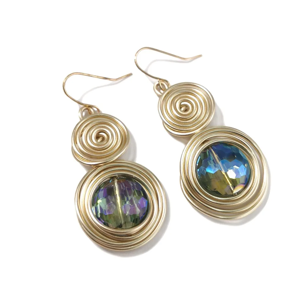 MANILAI, ручная работа, большие висячие серьги с кристаллами для женщин, модные золотые серьги с проволокой, спиральные висячие серьги, свадебных ювелирных изделий
