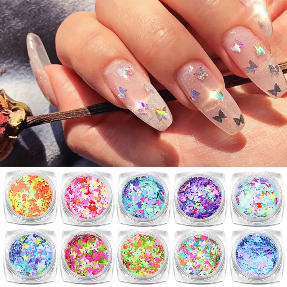 1 ボックスカラフルな蝶ネイルスパンコールリッターミラーネイルアートフレーク 3dンションマニキュアデコレーション美少女diyのネイルアート装飾 Rhinestones Decorations Aliexpress