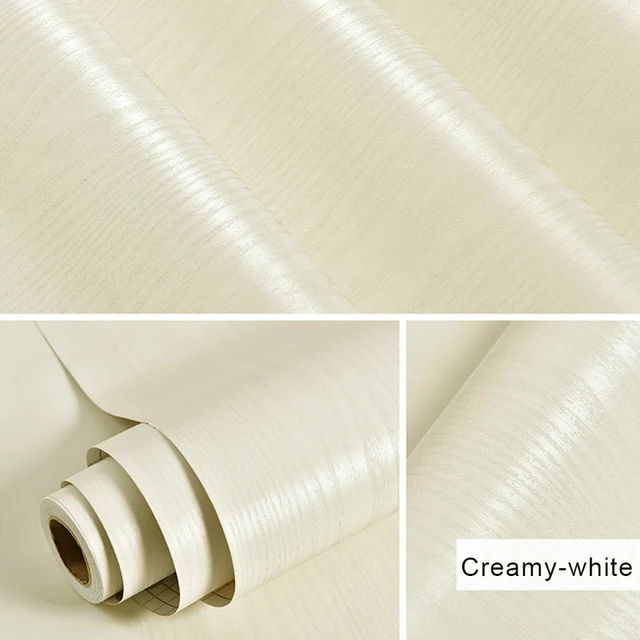 Pearl White DIY Decorative Film PVC Self Adhesive Wall Paper Furniture Renovation Stickers Kitchen Cabinet Waterproof Wallpaper Creamy-white wood
