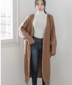 

CBAFU Long Cardigan Women Autumn Winter Sweater Jacket Knitted Sweater Oversized Coat Clothing Solid Harajuku Loose Thicken P457