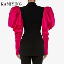 blazer women elegant Patchwork Hit Color Women's Blazer Puff Sleeve Notched Female Blazers 2019 Autumn Fashion New Clothing blazer women elegant Patchwork Hit Color Women's Blazer Puff Sleeve Notched Female Blazers 2019 Autumn Fashion New Clothing