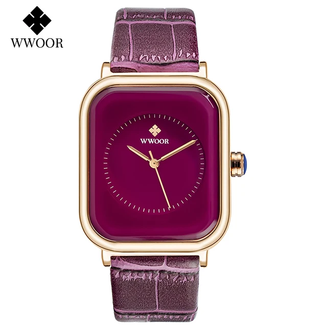 Relogio Feminino 2021 WWOOR New Women Watches Top Brand Luxury Blue Women's Bracelet Square Watch Ladies Dress Quartz WristWatch purple