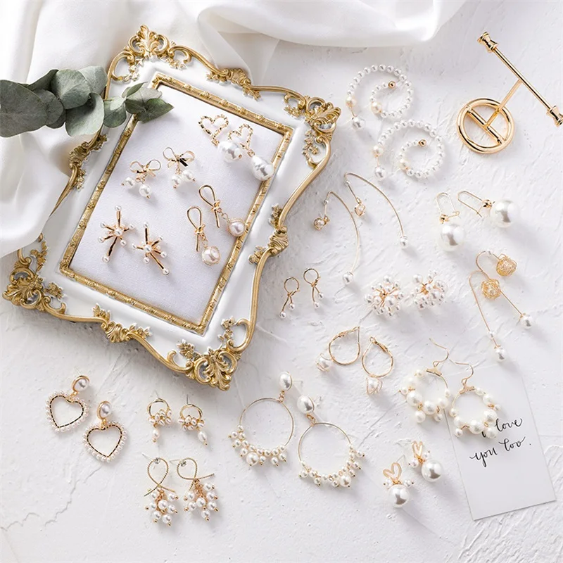 

Korea Fashion Geometry Heart Shape Irregular Long Metal Pearl Pendant Earring Trendy Wild Temperament Sexy Woman Earring Jewelry