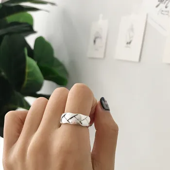 

Nordic vintage old distressed pineapple woven texture wide ring for women fashion open ring silver 925