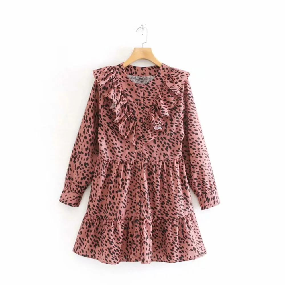 Женское короткое платье с круглым вырезом длинным рукавом и ламинированным