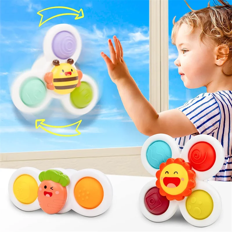 Insects Suction Cup Spinning Toy 3PCS Baby Bath Toys AZSKY Cartoon Suction Cup Spinner Toy 