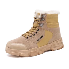 Мужские ботинки г. Новая зимняя обувь на шнуровке парусиновая короткая плюшевая Высокая уличная Мужская обувь нескользящие мужские зимние кроссовки на меху LD861-1