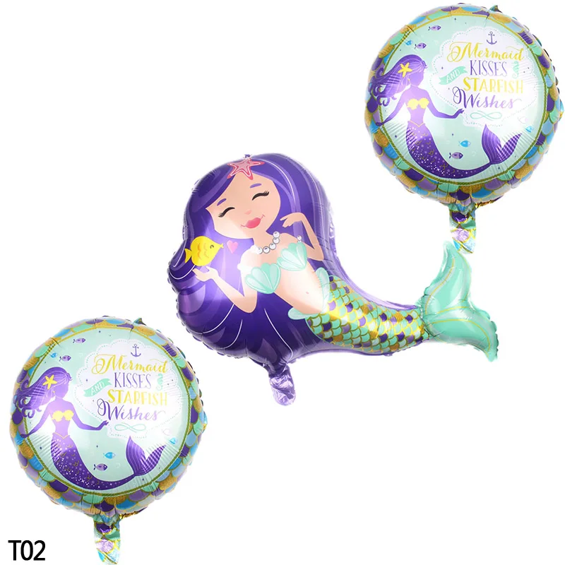 1 Набор вечерние шары Русалочки с декором в тему океана, баннер на день рождения, 32 дюйма, фольгированные шары с цифрами для детского душа, декоративные принадлежности - Цвет: T02