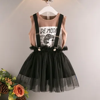 

Girls Set 2019 Summer New Girls Korean Cartoon Print T-Shirt Cute Princess Tutu Children Fashion Set