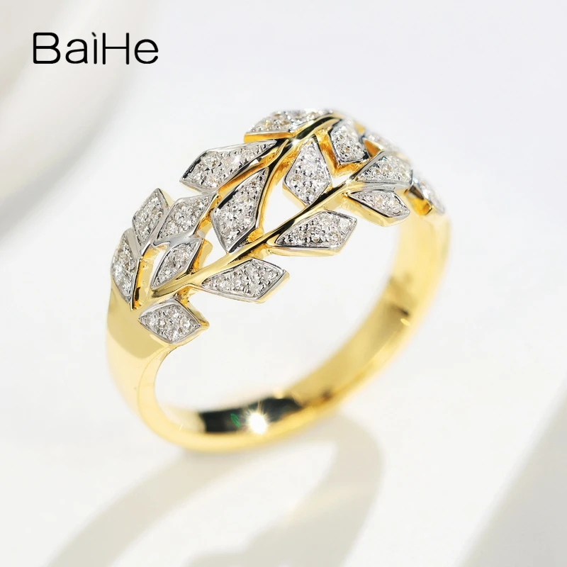 BAIHE Solid 14K белое и желтое золото 0.22ct Сертифицированный круглый H/SI натуральные бриллианты женские модные ювелирные изделия кольцо