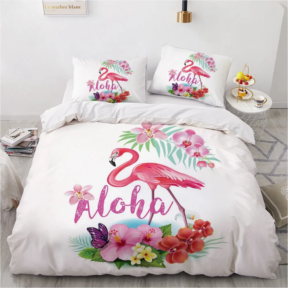 Simple Bedding Sets 3D Duvet Quilt Cover Set Comforter Bed Linen Pillowcase King Queen Full Double Flamingo 203x230cm Size | Дом и сад