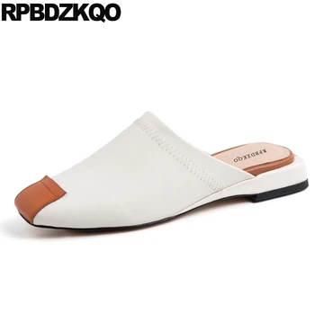 

ladies mules women sandals flat summer 2019 designer closed toe slippers shoes luxury holiday genuine leather slides slip on