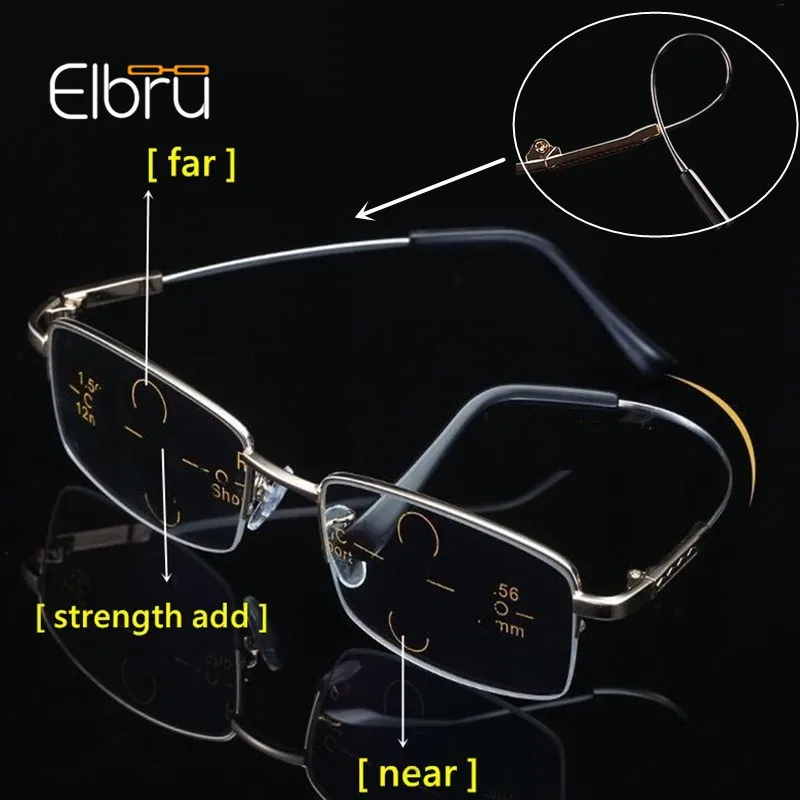 

Elbru High Quality Metal Titanium Bifocal Multifocal Reading Glasses Anti Blue Light Magnifying Presbyopia For Men Women