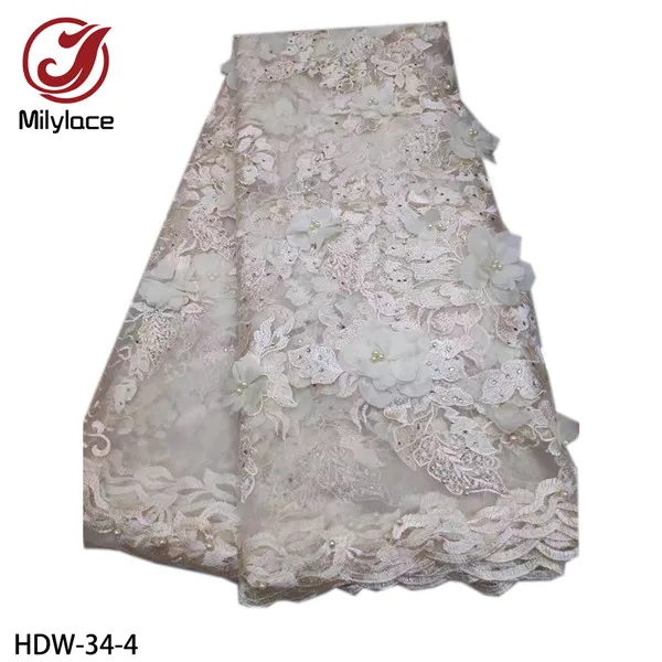 color 4 Milylace 3D цветок, французское кружево ткань розовый цвет вышитая кружевная тюль ткани с бисером и камнями для свадебных платьев HDW-34 - Цвет: color 4