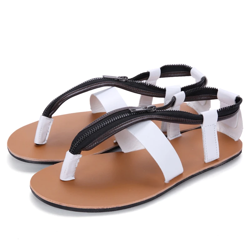 High Quality Men Sandals Leather England Style Male Beach Sandals Cow Leather Men Slippers Shoes - Цвет: Белый
