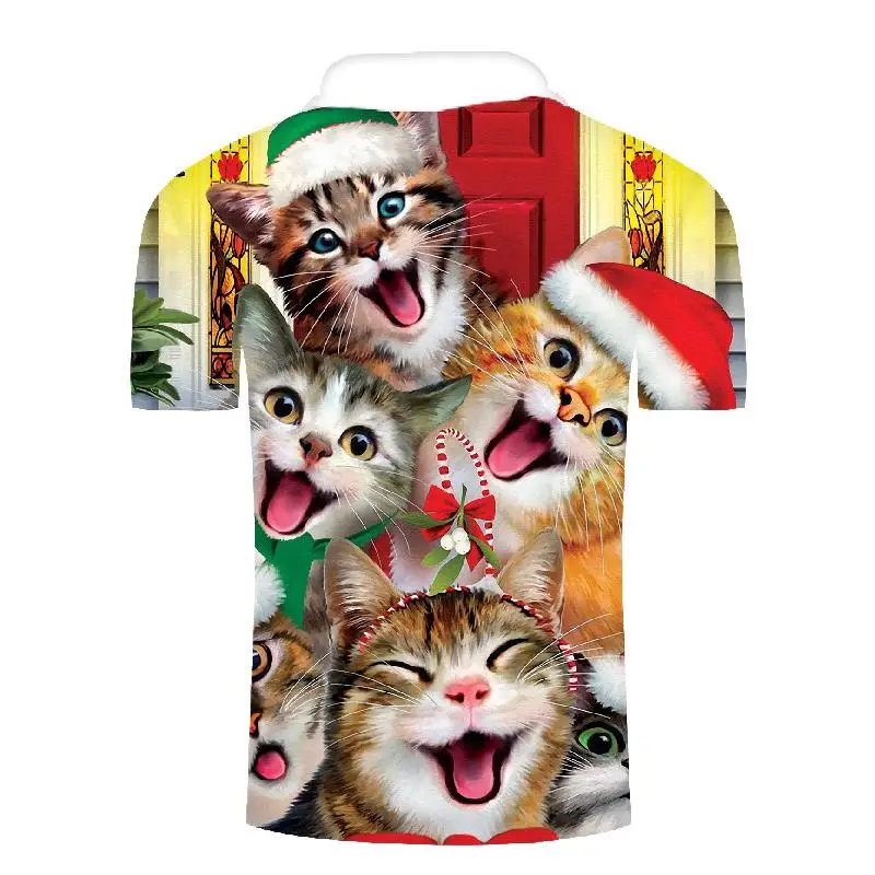 Новая рубашка поло мужская одежда Рождественская футболка с 3D принтом кота мужские летние топы с коротким рукавом модные рубашки поло мужские топы
