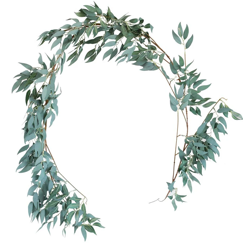 Artificial Willow Leaves 2PCS Gray Garland Faux Silk Plant Wedding Party Decor 