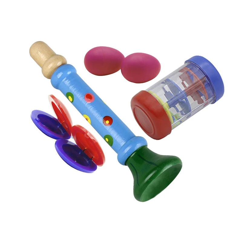

Percussion Musical Toys Orff Instruments Band Rhythm Kit Wooden Horn Rain Stick Egg Shape Maracas Castanets for Kids Children