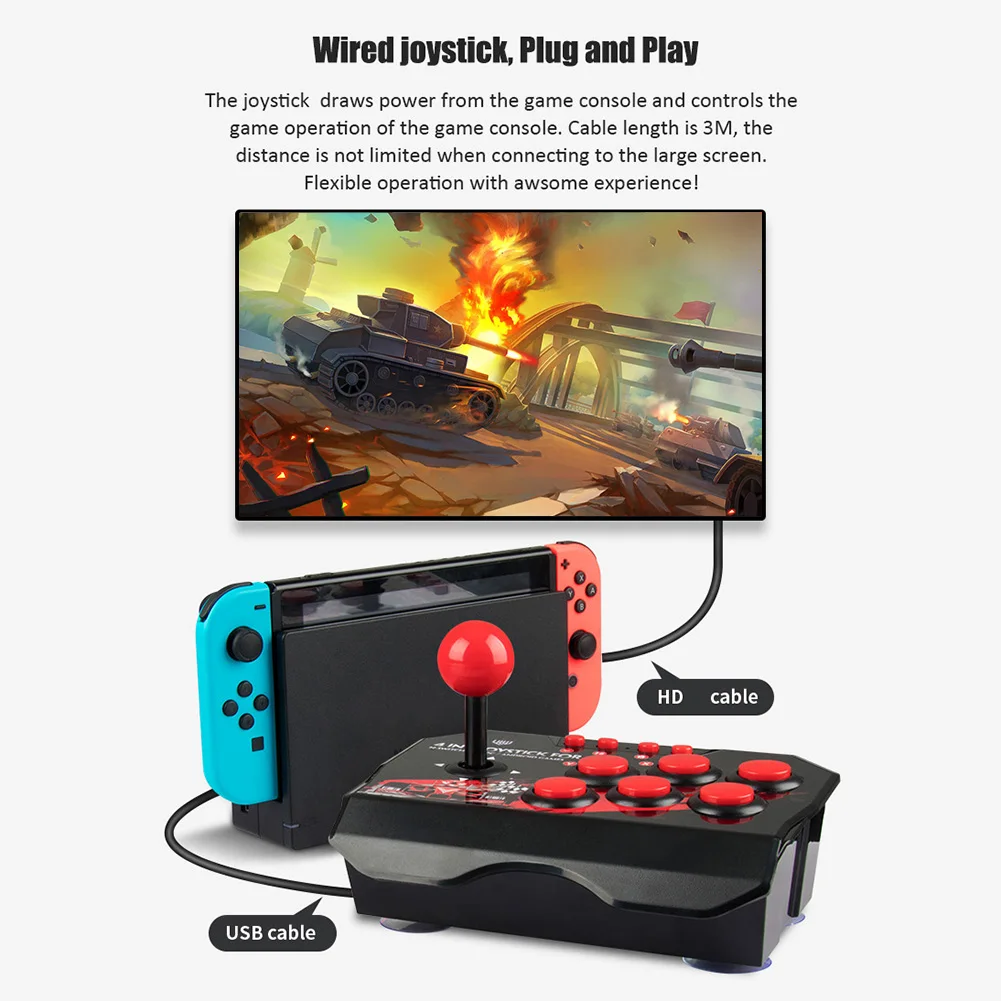 4-in-1 USB Wired Game GAMEstick Retro Arcade Station TURBO Games Console Rocker Fighting Controller for PS3/Switch/PC/Android TV