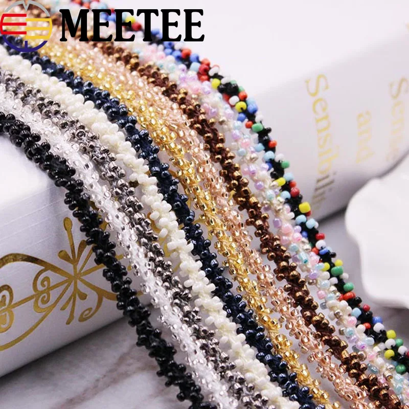 

4Meters Beaded Lace Trims Mesh Lace Ribbon Fabric Clothes Decor Wedding Dress Collar Sleeve Lace Applique DIY Crafts